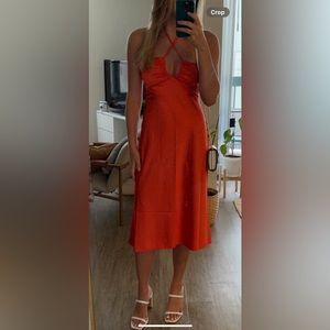 Abercrombie orange satin halter dress size small